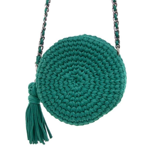 Knitted green round shoulder bag | BeautyLine Fashion BV