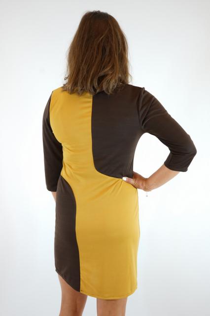 Brown/yellow dress | BeautyLine Fashion BV