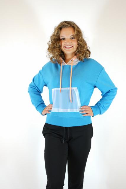 Sweater blue with transparent hood | BeautyLine Fashion BV