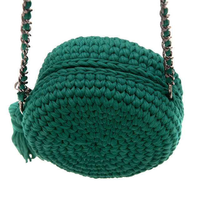 Knitted green round shoulder bag | BeautyLine Fashion BV
