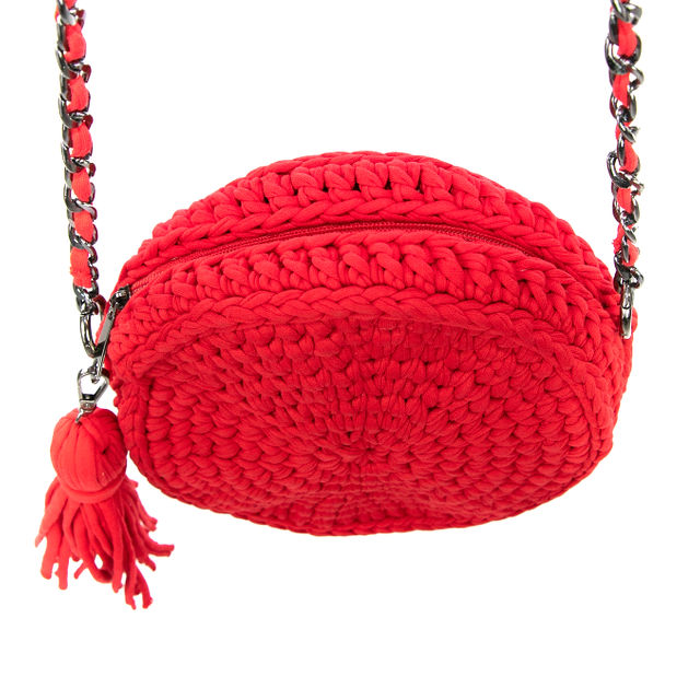 Knitted red round shoulder bag | BeautyLine Fashion BV