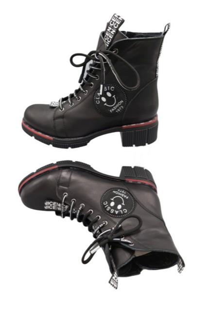 Leather Lace Boots Cassido black redline | BeautyLine Fashion BV