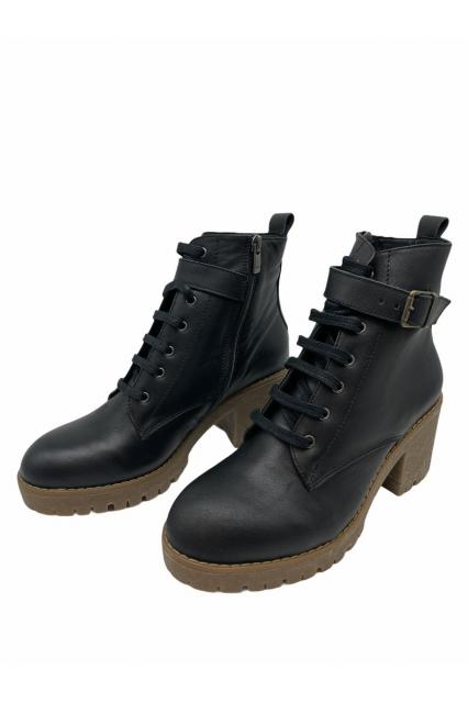 Leather Lace Ankle Boots with heel Cassido black | BeautyLine Fashion BV
