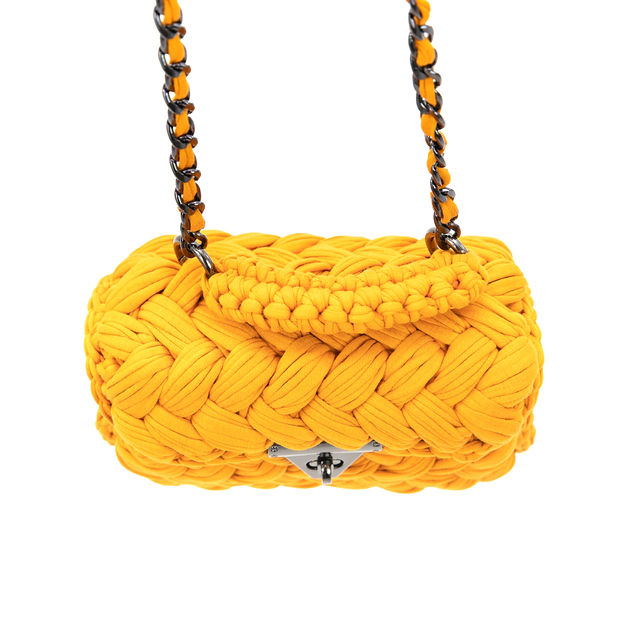 Knitted yellow rectangular shoulder bag | BeautyLine Fashion BV