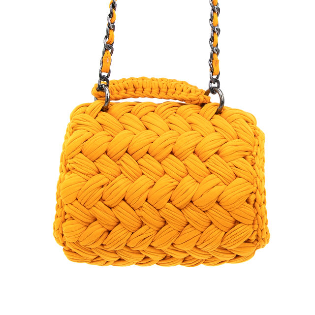 Knitted yellow rectangular shoulder bag | BeautyLine Fashion BV