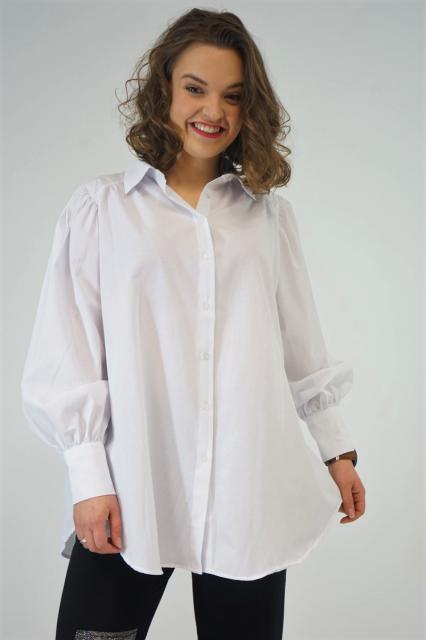 Witte blouse met lichte pofmouw | BeautyLine Fashion BV