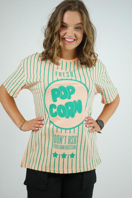 T-shirt popcorn zalm | BeautyLine Fashion BV
