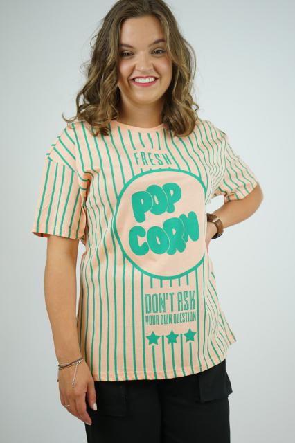 T-shirt popcorn zalm | BeautyLine Fashion BV