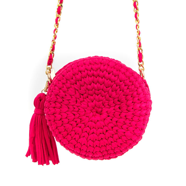 Knitted pink round shoulder bag | BeautyLine Fashion BV