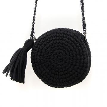 Knitted black round shoulder bag