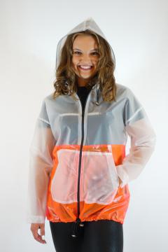 Modern transparent raincoat with pink