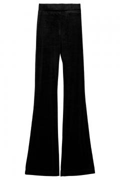 Rib flair broek zwart | lange broeken