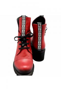 Leather Lace Ankle Boots Cassido red