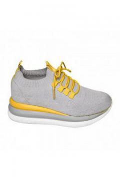 Sneaker grijs gele veter | lage sneakers