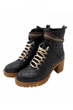 Leren Veter Quilted Ankel Boots Design Cassido black