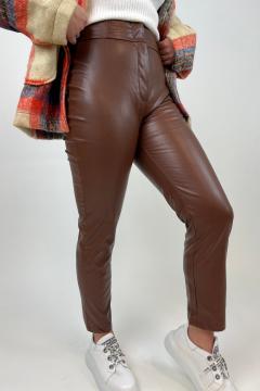 High Waist leatherlook broek bruin | lange broeken