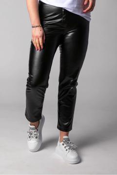 High Waist leatherlook broek zwart | lange broeken