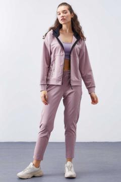 Leisure suit with zipper purple
