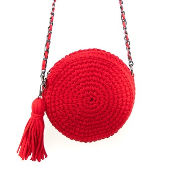 Knitted red round shoulder bag
