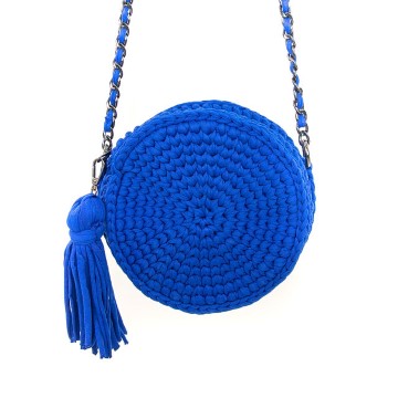 Knitted blue round schoulder bag