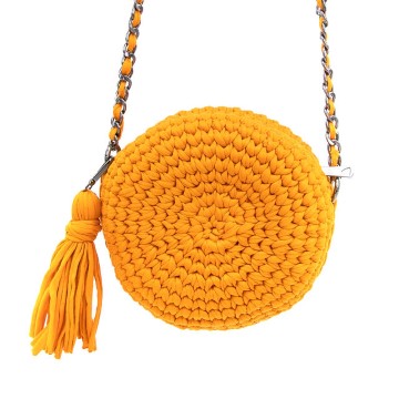 Knitted yellow round shoulder bag