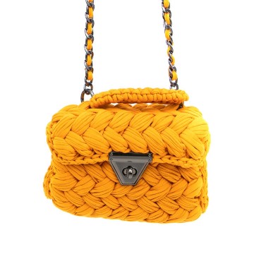 Knitted yellow rectangular shoulder bag